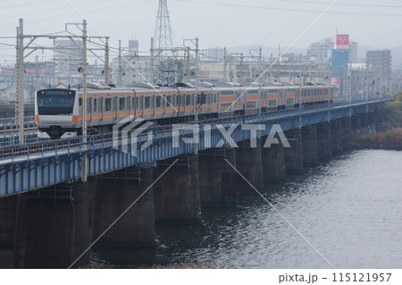中央快速線グリーン車試運転 相模川を渡る 中央快速線グリーン車試運転 相模川を渡る 115121957
