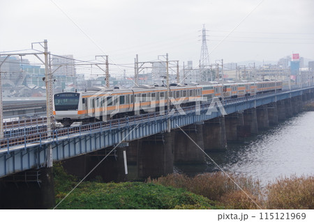 中央快速線グリーン車試運転 相模川を渡る 中央快速線グリーン車試運転 相模川を渡る 115121969