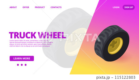 Web template with a truck wheel. Vector 115122803