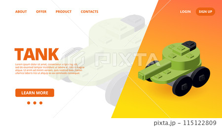 Web template with a toy tank. Vector Web template with a toy tank. Vector 115122809