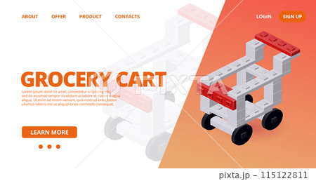 Web template with a supermarket grocery cart. Vector Web template with a supermarket grocery cart. Vector 115122811