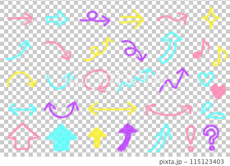 シンプルな矢印の手書きイラストセット クレヨンタッチ シンプルな矢印の手書きイラストセット クレヨンタッチ 115123403