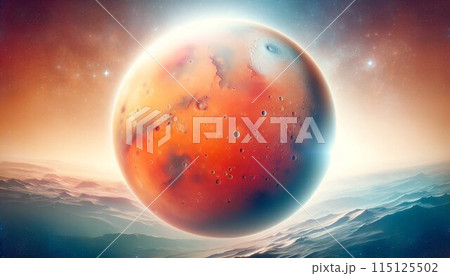 青い地球が浮かぶ宇宙と星雲 115125502