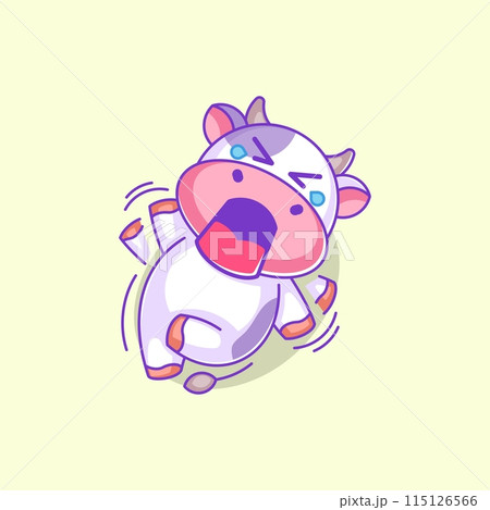 Cute cow feeling irritated and angry on the floor 115126566