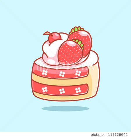 Delicious cake with strawberry topping cartoon 115126642