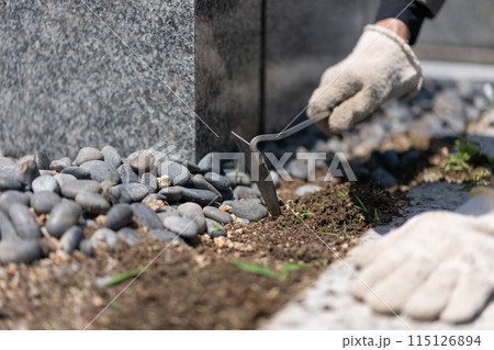 お墓の草取り作業  墓掃除 お墓の草取り作業  墓掃除 115126894