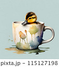ティーカップの中に入っている小鴨 115127198