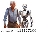 お年寄りの後をついていく人型ロボット 115127200