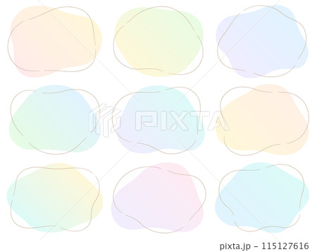 カラフルな柔らかい形と手描き風ラインのフレームセット 115127616