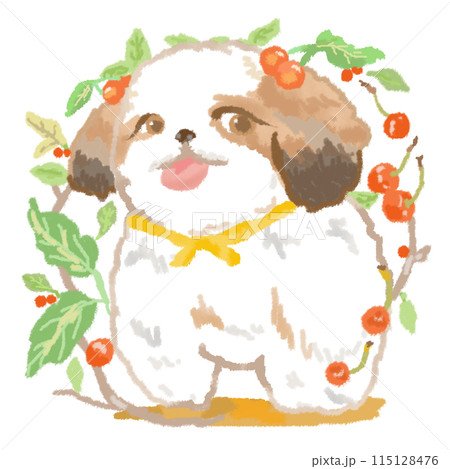 サクランボと可愛いシーズー犬 115128476