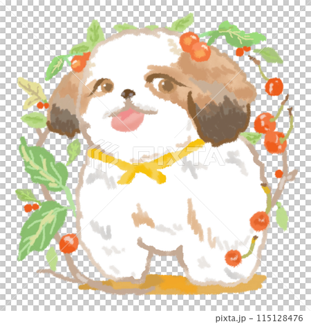 サクランボと可愛いシーズー犬 115128476