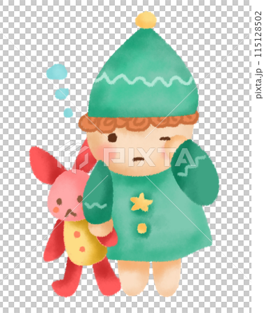 眠そうに目をこするパジャマを着た子ども 115128502