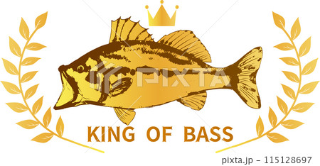 ゴールドのブラックバスの魚拓イラスト 115128697