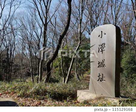 川崎市多摩区と稲城市の境の丘陵にある小沢城址の石碑 川崎市多摩区と稲城市の境の丘陵にある小沢城址の石碑 115129168
