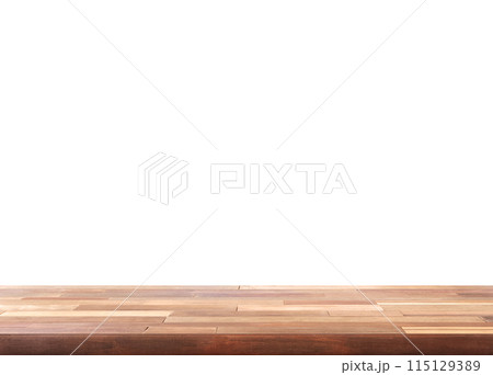 Empty wooden table  front view on a white background 115129389