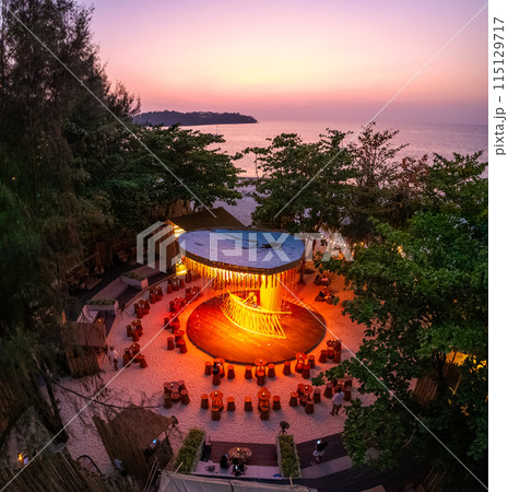 Aerial view of Bang Tao beach at sunset, in Phuket, Thailand Aerial view of Bang Tao beach at sunset, in Phuket, Thailand 115129717