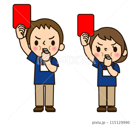 レッドカードを上げる介護士男女 115129990