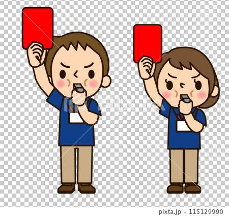 レッドカードを上げる介護士男女 115129990