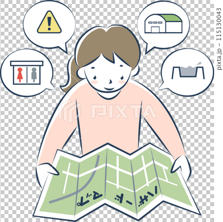 ハザードマップを確認する女性の上半身 115130043