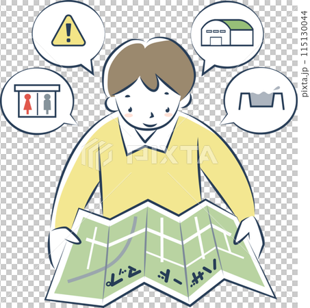 ハザードマップを確認する男性の上半身のイラスト素材 [115130044] - PIXTA