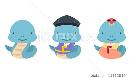 2025 year blue snake characters illustration 115130164