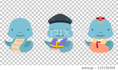 2025 year blue snake characters illustration 115130164