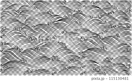 波と飛沫を描いた琳派のデザイン、尾形光琳の流水文 115130481