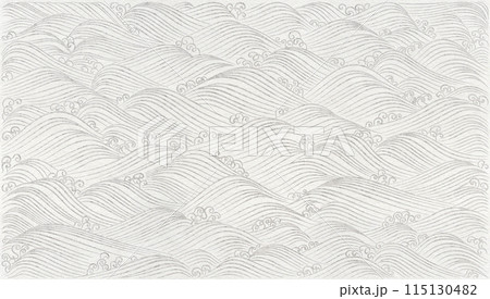 波と飛沫を銀粉で描いた料紙、琳派風の波文様 115130482