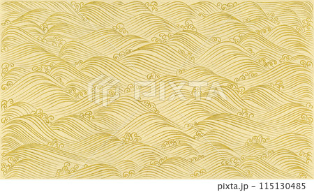 波と飛沫を金粉で描いた唐紙、琳派風の波文様 波と飛沫を金粉で描いた唐紙、琳派風の波文様 115130485