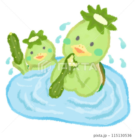 キュウリを食べるカッパ達 115130536