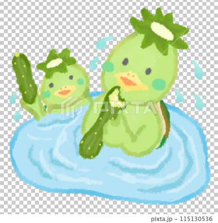 キュウリを食べるカッパ達 115130536