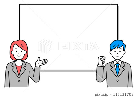 ホワイトボードの前で説明するスーツの男女 115131705