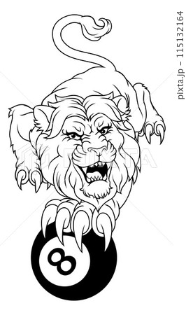 Lion Angry Pool 8 Ball Billiards Mascot Cartoon 115132164