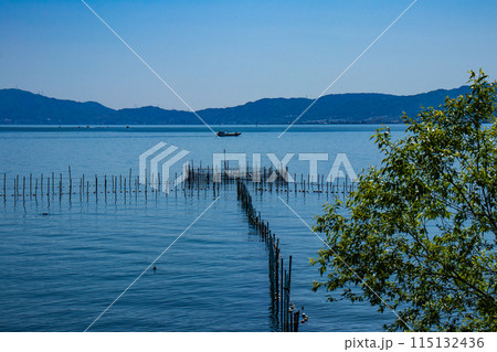 【びわ湖風景】琵琶湖大橋からのマリンブルーの眺め 115132436