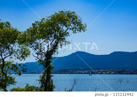 【びわ湖風景】琵琶湖大橋からのマリンブルーの眺め 115132442