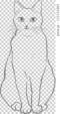 一隻坐著的貓的單色線畫插圖 115132865