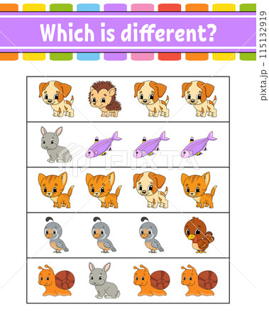 Which is different. Educational activity worksheet for kids and toddlers. Game for children. Vector illustration. 115132919