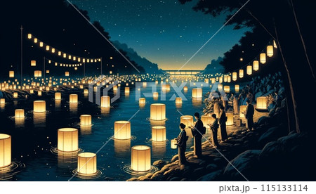 灯篭流しのイラスト素材 [115133114] - PIXTA