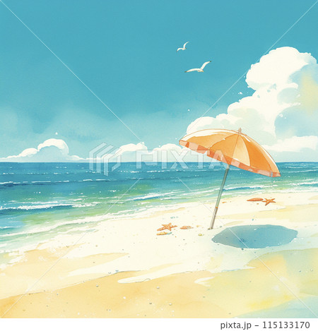 美しい海とビーチパラソル　AI画像 115133170