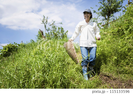 田舎暮らしを楽しむかわいい女性 115133596
