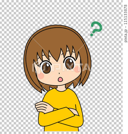 Anime-style female character illustration tilting her head Vector White background Cute pose 115133878