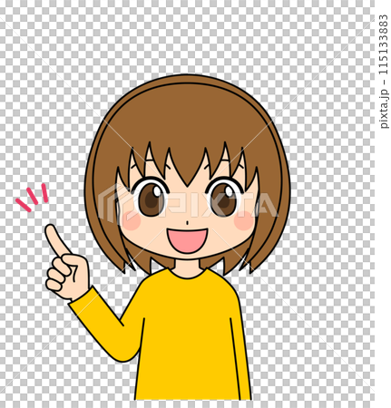 Anime-style female character illustration doing pointing pose Vector White background Cute pose Anime-style female character illustration doing pointing pose Vector White background Cute pose 115133883