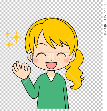 Anime-style female character illustration giving an OK sign Vector White background Cute pose Anime-style female character illustration giving an OK sign Vector White background Cute pose 115133885