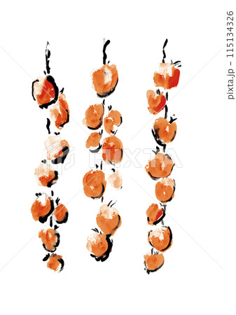 干し柿が吊るしてある懐かしい田舎風和風手書き筆イラスト 115134326