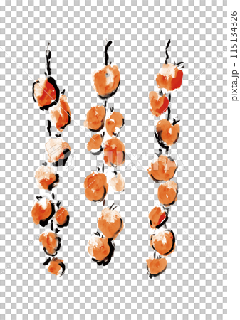 A nostalgic, rustic, Japanese-style hand-drawn illustration of dried persimmons hanging A nostalgic, rustic, Japanese-style hand-drawn illustration of dried persimmons hanging 115134326