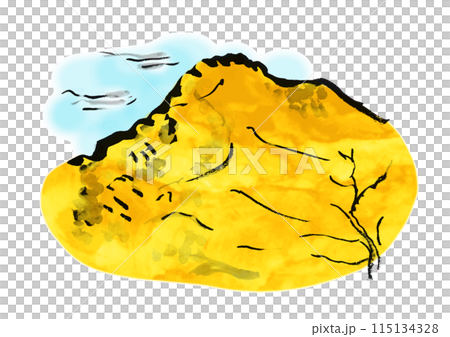 紅葉の山を遠くから見た風景の和風手書き筆イラスト 115134328