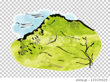 從遠處看到的青山風景的日式手寫毛筆插圖 115134329