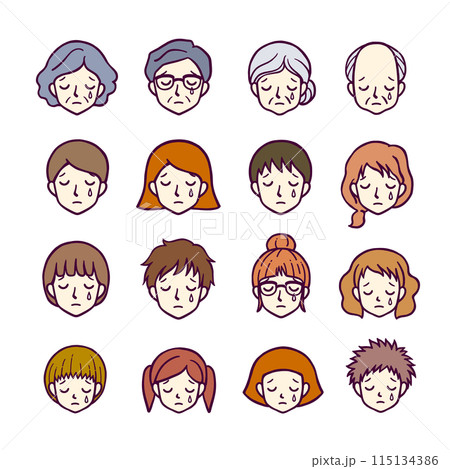 人物の顔セット「悲しい」(カラー) 人物の顔セット「悲しい」(カラー) 115134386