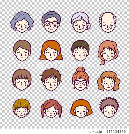 人物の顔セット「悲しい」(カラー) 人物の顔セット「悲しい」(カラー) 115134386