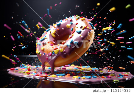 Floating Donut with Sprinkles Explosionのイラスト素材 [115134553] - PIXTA